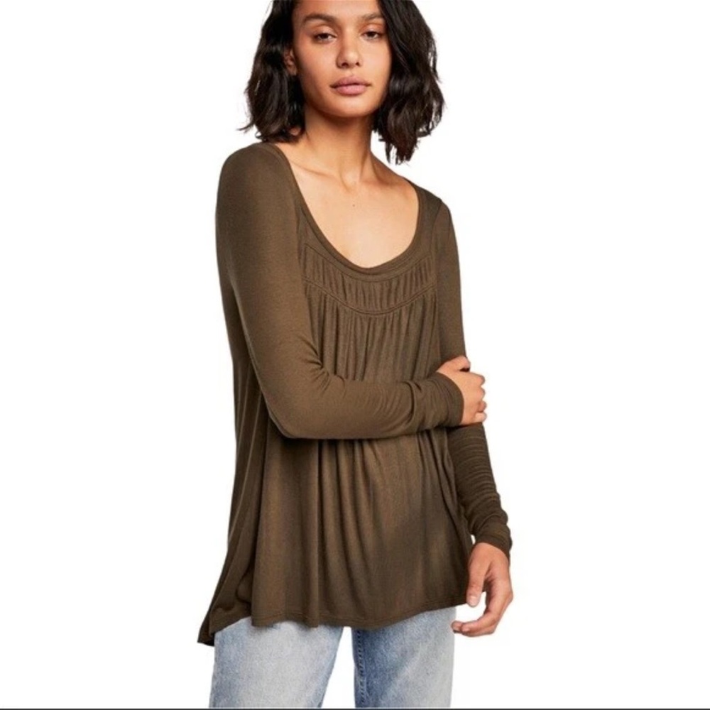 ❤️Free People Love Valley Long Sleeve Top in Deep Olive Green - Picture 2 of 6